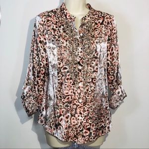Ruby Rd. Petite 12P Silk Shine Blouse Gray Pink